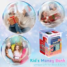 男孩女孩圣诞装饰银行，带密码保护的电子硬币储蓄罐，ATM 储蓄罐硬币卷轴存储盒，省钱器，硬币银行，道具钱 - 粉色 - 查看 6