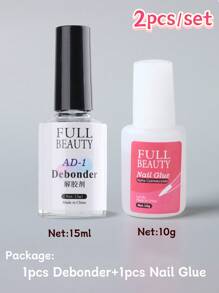 2 件/套 10 克透明假指甲膠拋光劑 + 指甲膠脫粘劑（去除快速溶解液）,假指甲尖膠帶刷,延伸和加固膠裝飾凝膠快乾美甲工具除膠劑套裝 - 彩色 - 查看 4
