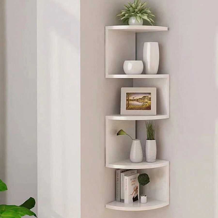 5 Tier Floating Wall Mounted Corner Shelf - 白色 - 查看 1
