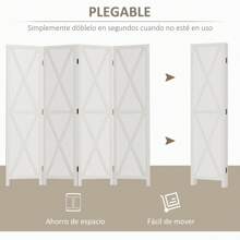 HOMCOM Biombo de 4 Paneles Separador de Ambientes Plegable 182x170 cm Divisor de Habitación de Madera Decoración Elegante para Dormitorio Salón Blanco - Blanco - Ver 3
