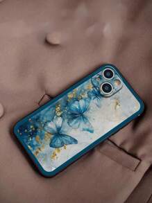 1 Stück Blau Marmor Korn Drei Schmetterlingsmuster, Präzisionsloch Und Gemalte Grenze Telefonhülle Kompatibel Mit P14promax, P13cartoons, P11paint, P12anti-fall, Xrcartoons, 78ges2, Xsp15, Samsung A03s, A03core, A04, A12, A13, A14, A21s, A22, A23, A24, A32, A33, A34, A5, A51, A52, A53, A54, A71, A72, A73, S20fe, S21, S22, Xiaomi Und Redmi Serie Wie Redmi 9, Redmi 9a, Redmi 10a, Redmi 10c, Redmi Note9, Redmi Note10, Redmi Note11, Redmi Note12, Redmi 12 Und Redmi 12c