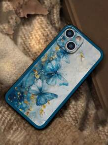 1 Stück Blau Marmor Korn Drei Schmetterlingsmuster, Präzisionsloch Und Gemalte Grenze Telefonhülle Kompatibel Mit P14promax, P13cartoons, P11paint, P12anti-fall, Xrcartoons, 78ges2, Xsp15, Samsung A03s, A03core, A04, A12, A13, A14, A21s, A22, A23, A24, A32, A33, A34, A5, A51, A52, A53, A54, A71, A72, A73, S20fe, S21, S22, Xiaomi Und Redmi Serie Wie Redmi 9, Redmi 9a, Redmi 10a, Redmi 10c, Redmi Note9, Redmi Note10, Redmi Note11, Redmi Note12, Redmi 12 Und Redmi 12c
