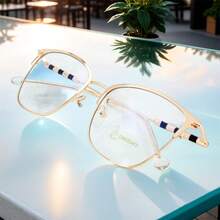 Lentes Para Vista Cansada Bloqueo De Luz Azul Cuadrados - Dorado - Ver 2