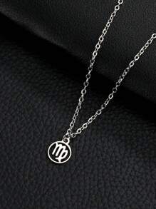 1pc Zodiac Sign Optional Titanium Steel Pendant Necklace, Double Sided Polished Stainless Steel Sweater Chain - Twelve Zodiac Signs - View 7
