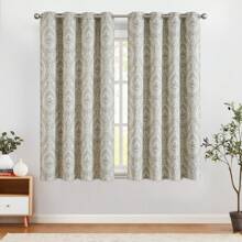Room Darkening Curtains Linen Textured Medallion Drapes For Bedroom, Damask Pattern Vintage Window Treatments - 綠色 - 查看 3