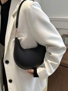 1 件拉链封口 PU 纯色新月形单肩包，复古时尚，适合女性日常办公室工作使用，复古风格女士复古包