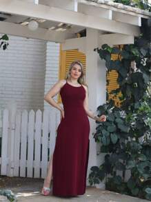 Women Dresses - 酒紅色 - 查看 2