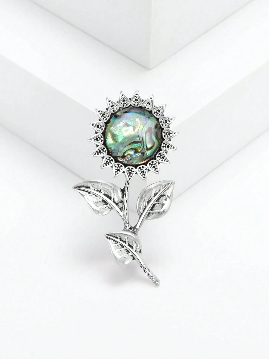 1pc Fashionable Vintage Abalone Shell Brooch Suitable For Women's Daily Wear - Sunflower - View 1