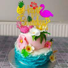 LaVenty 閃光火烈鳥蛋糕裝飾火烈鳥生日快樂蛋糕裝飾熱帶夏威夷宴會主題派對用品 - 彩色 - 查看 6