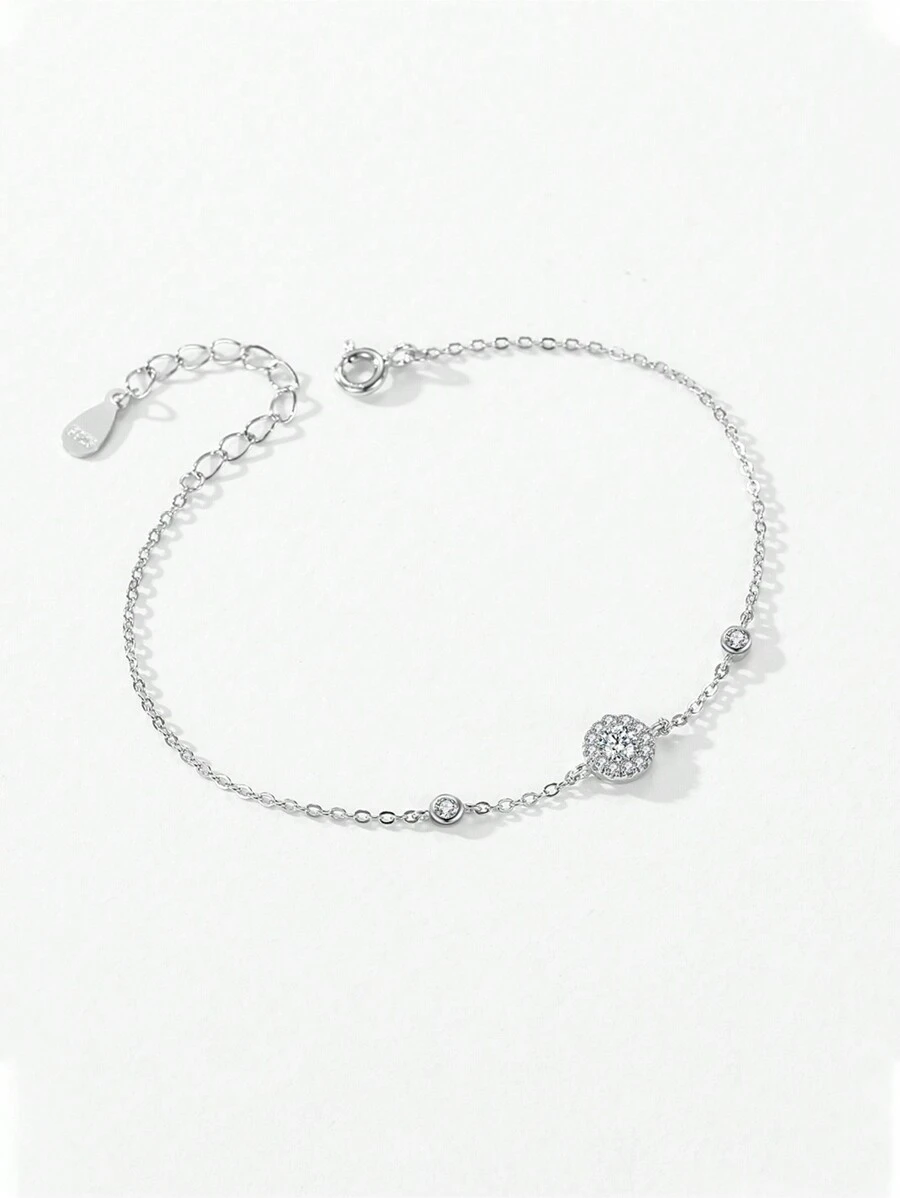 1pc Fashion 925 Sterling Silver Simple Round Design Chain Bracelets For Women Statement Jewelry Gift - Silver - View 1