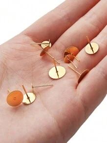 beadia 20pcs/Pack Gold Stainless Steel Flat Earring Studs Set, Flat Earring Studs Holder With Stainless Steel Ear Plugs, Low Allergy, DIY Earrings - Yellow Gold - View 3