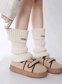 1pair White Ruffle Leg Warmers With Metallic Brand Tag