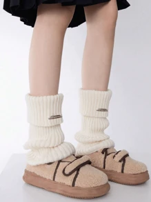 1pair White Ruffle Leg Warmers With Metallic Brand Tag