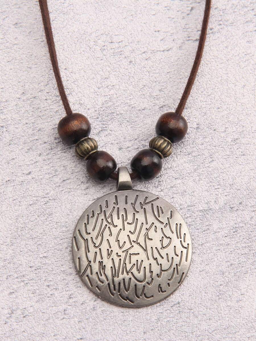 1 Miếng Bằng gỗ Kết cườm Threaded Hình dạng hình học Vòng cổ hợp kim Đối với Của phụ nữ Áo len - Màu Bạc Cổ - Xem 1