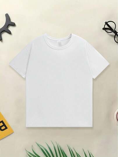 Tween Boy Street Style Solid Color Short Sleeve Round Neck T-Shirt