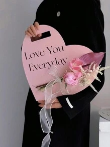 3pcs Ngày lễ tình nhân Hình trái tim Hoa Hộp Quà Với Giường đơn Hoa hồng Bó hoa Và Cái túi , Cắm Hoa bao bì - Hồng - Xem 1