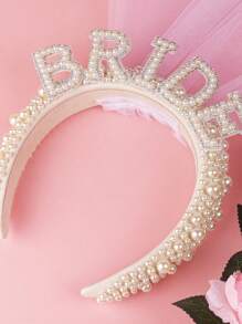 Diadema acolchada de perlas falsas elegante para boda, diadema acolchada de perlas marfil con velo, diadema de perlas, diadema acolchada de novia, diadema acolchada para uso formal, accesorio de pelo de boda, accesorio para despedida de soltera, accesorio de Halloween