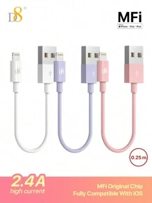 D8 充电器线，（3 包 25 厘米）TPE USB A 转 Lightning] MFi 认证充电器线，USB 2.0 Lightning 充电器线，2.4A 快速充电兼容 14 Pro/13 Mini/13/12/11 Pro MAX/XR/XS/8/7/Plus/6S/SE/iPad - 彩色 - 查看 3