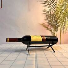 Un Soporte De Exhibición De Vino Tinto De Metal Creativo Y Desmontable, Único En Su Estilo Negro Y Capaz De Contener Una Botella De Vino. - Negro - Ver 1