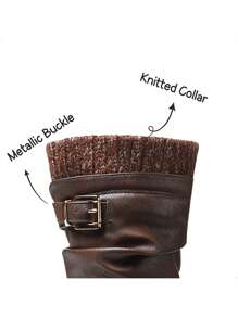 Girl's Knee High Boots With Knit Upper, Winter Riding Style Boots For Little & Big Kid,Runs Small Recommend Wide Feet Order One Size Up - 棕色 - 查看 6