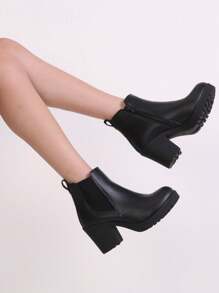 Comfyshoes Women's Fashion Platform Chelsea Chunky Boots - 黑色 - 查看 1