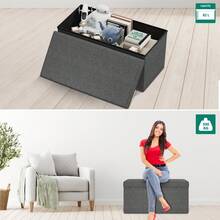 Folding Storage Ottoman Box Footstool Pouffe Seat Stool Home Chair Foot Bench - Gris Oscuro - Ver 7