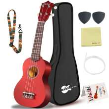 Everjoys Soprano Ukulele Beginner Pack-21 Inch Gig Bag Fast Learn Songbook Pick Strap Cloth All In One Kit - Rust Brown - View 2