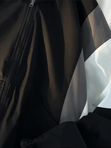 Chaqueta deportiva de mujer - Cortavientos de bloqueo de color - Cortavientos casual - Negro - Ver 7