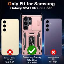 Unbeinst 適用於Samsung Galaxy S24 Ultra手機殼，S24 Ultra手機殼內置滑動相機保護蓋和旋轉式支架環，配有2個屏幕保護膜，防震保護殼，適用於三星S24 Ultra - 玫瑰金 - 查看 5