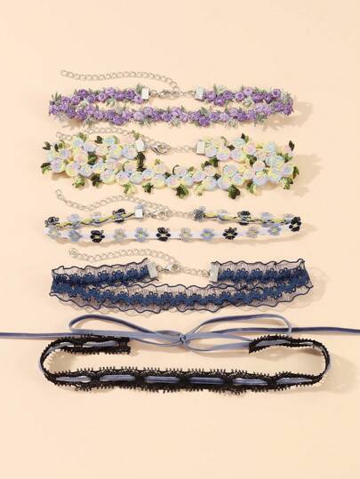 5 Piezas Collares Decorados Con Encaje Floral