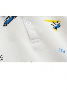 男童短袖 Polo 衫，夏季汽車印花上衣