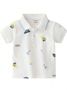 男童短袖 Polo 衫，夏季汽車印花上衣