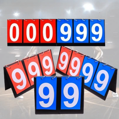 1个红蓝双色4位桌面记分牌，篮球足球记分牌，适用于室内外足球、乒乓球、台球比赛计分，翻转式记分器