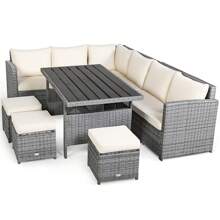 7 PCS Patio Rattan Dining Set Sectional Sofa Couch Ottoman Garden White\Red\Black - White - View 11