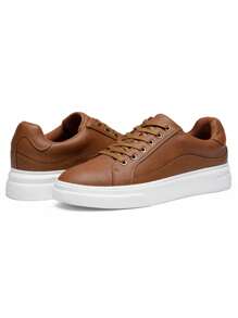 SHOESMALL Men's Fashion Minimalist Sneakers Classic Casual Skate Shoes For Men Stylish Soft Brown Sports Shoes Mens Dress Sneakers - BMY5011A-nâu - Xem 6