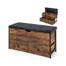 Storage Ottoman Bench With Padded Seat Cushion And 2 Drawers For Entryway-Brown - Brown - View 3
