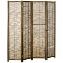 HOMCOM Biombo de 4 Paneles Divisor de Habitación Plegable 160x1,8x170 cm Separador de Ambientes de Madera y Carrizo Estilo Rústico para Oficina Dormitorio Salón Natural - Camel - Ver 5