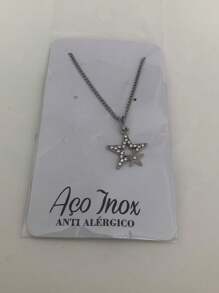 Colar de Aço Inoxidável com pingente Feminino - Prata - Visão 3