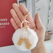 1 Pc Alphabet Initial Letter Keychain Cute Plush Key Chain Cute Sequins Resin Key Chain Ring Bag Backpack Charm Car Hanging Pendant Women Girls Gift Wallet And Handbag Accessories Keychain With Tassels Alphabet Initial Letter A-Y Plush Keychain - White - View 21