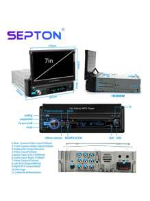 1入組SEPTON MP5 1 DIN 7英寸車用立體聲收音機高清觸控屏幕通用自動伸縮，支援FM/TF/USB+後置攝像頭，車載收音機MP5多媒體影音播放器 - 軍綠色 - 查看 3