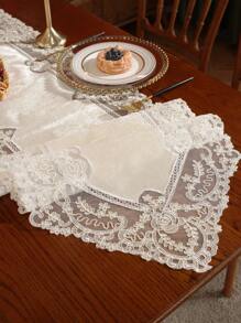 1pc Floral Embroidered Table Runner - Beige - View 8