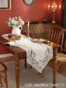 1pc Floral Embroidered Table Runner - Beige - View 5