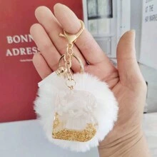 1 Pc Alphabet Initial Letter Keychain Cute Plush Key Chain Cute Sequins Resin Key Chain Ring Bag Backpack Charm Car Hanging Pendant Women Girls Gift Wallet And Handbag Accessories Keychain With Tassels Alphabet Initial Letter A-Y Plush Keychain - White - View 9