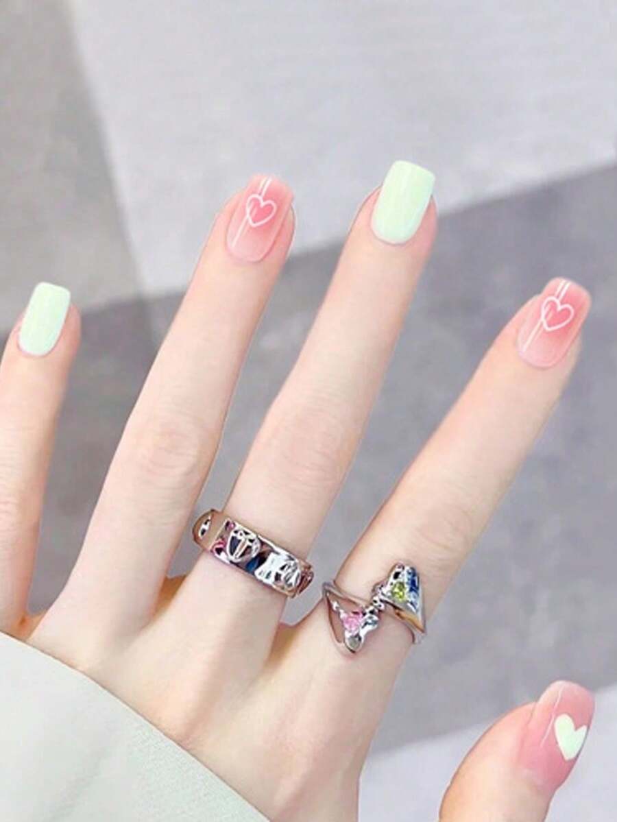 YTJ 24入組優雅方形短款多色彩繪美甲貼片,附啫喱膠和指甲文件。適用於旅遊、休閑、娛樂等場合。 - 彩色 - 查看 1