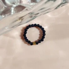 1 Pieza Anillo Elástico Hecho A Mano De 3 Mm De Cuentas De Piedra Natural Con Cuentas De Acero Inoxidable, Accesorio De Joyería Simple Y Elegante Para Uso Diario, Viajes, Festivales