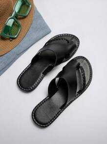 夏季時尚休閒舒適女款平底拖鞋,圓頭低跟戶外室內皆宜 - 黑色 - 查看 4