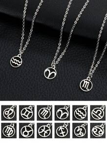 1pc Zodiac Sign Optional Titanium Steel Pendant Necklace, Double Sided Polished Stainless Steel Sweater Chain - Twelve Zodiac Signs - View 1