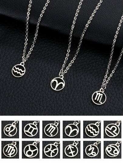 1個十二星座可選鈦鋼吊墜項鍊,雙面拋光不鏽鋼毛衣鏈