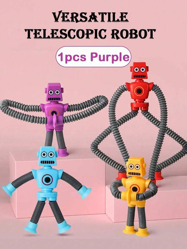 1 pieza Juguete telescópico de robot con ventosa de 4 colores para niños, juguete antiestrés con tubos telescópicos que cambian de forma, juguete sensorial, juguete interactivo para niños y niñas a partir de 3 años