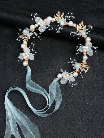 1pc Sweet Flower & Pearl Crown Headband For Girls, Perfect For Children's Day Performance, Formal Dress Or Wedding Flower Girl